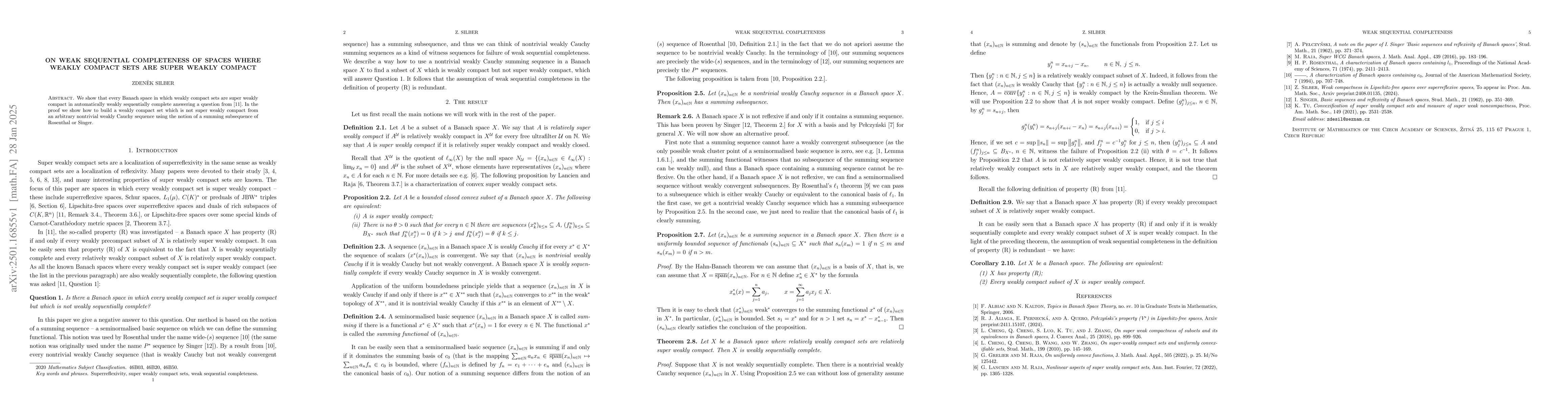 Thumbnail for On weak sequential completeness of spaces where weakly compact sets are
  super weakly compact