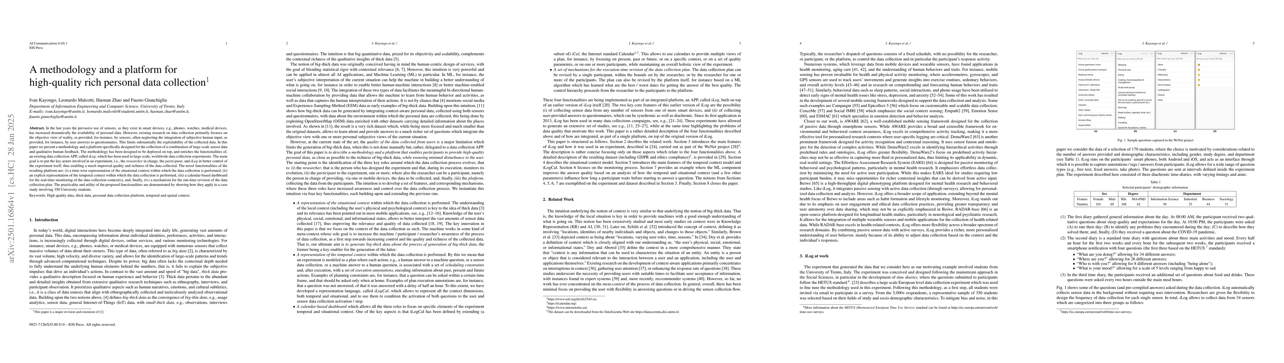 Thumbnail for A methodology and a platform for high-quality rich personal data
  collection