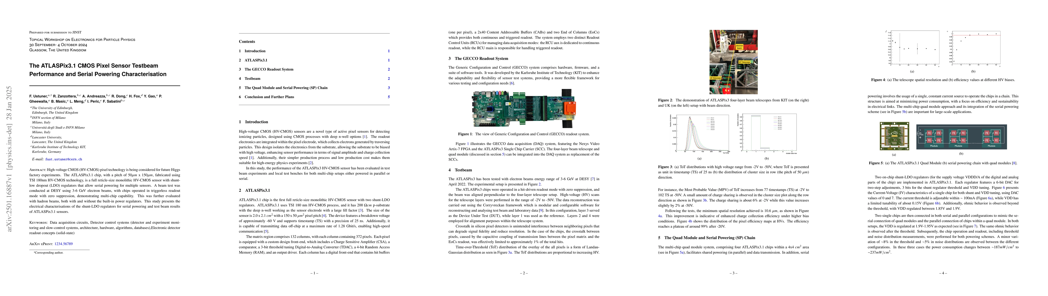 Thumbnail for The ATLASPix3.1 CMOS Pixel Sensor Testbeam Performance and Serial
  Powering Characterisation