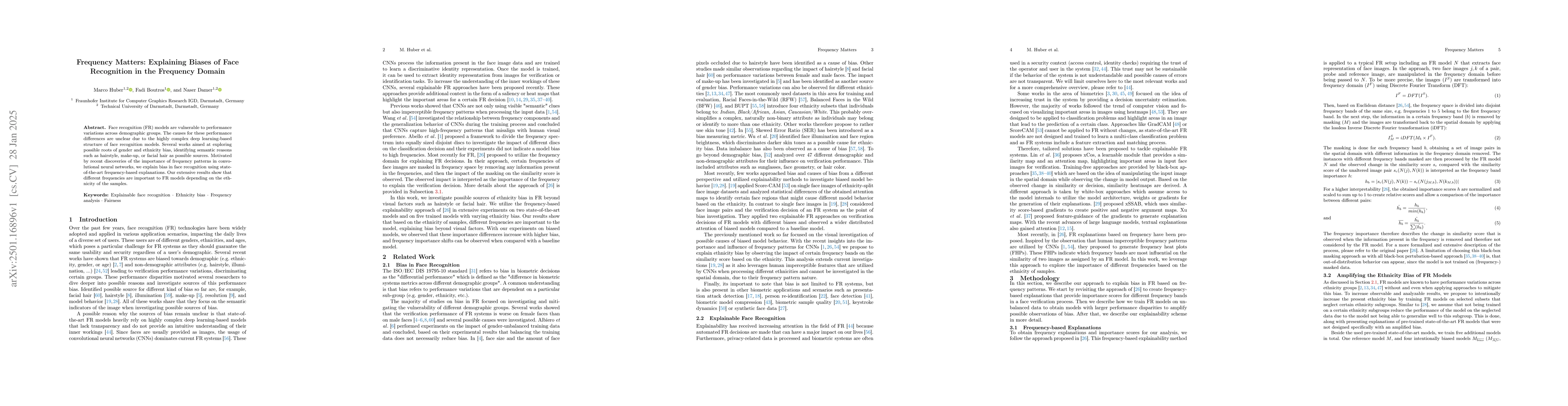Thumbnail for Frequency Matters: Explaining Biases of Face Recognition in the
  Frequency Domain