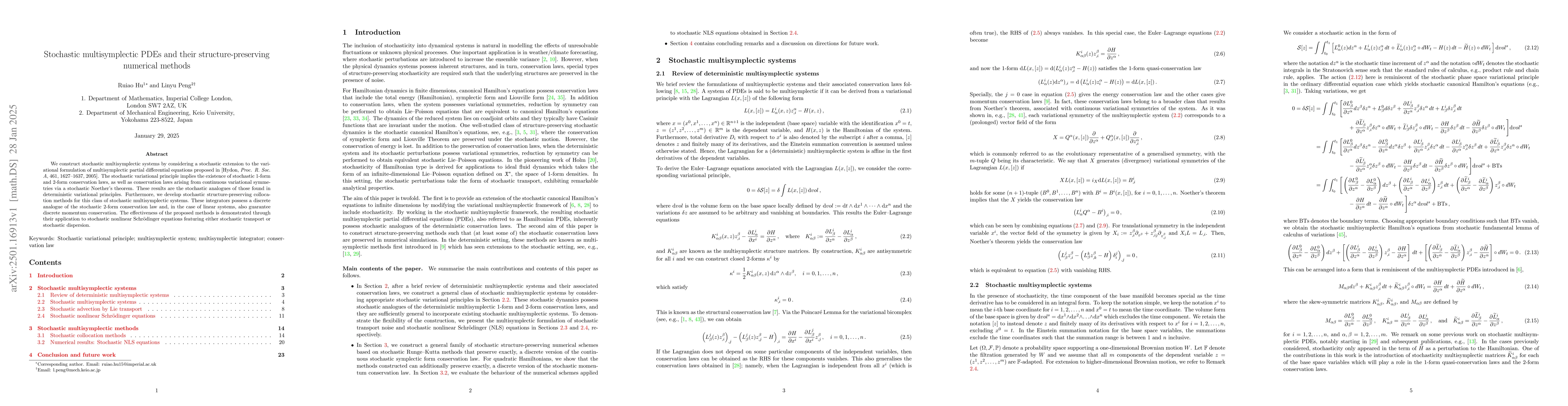 Thumbnail for Stochastic multisymplectic PDEs and their structure-preserving numerical
  methods