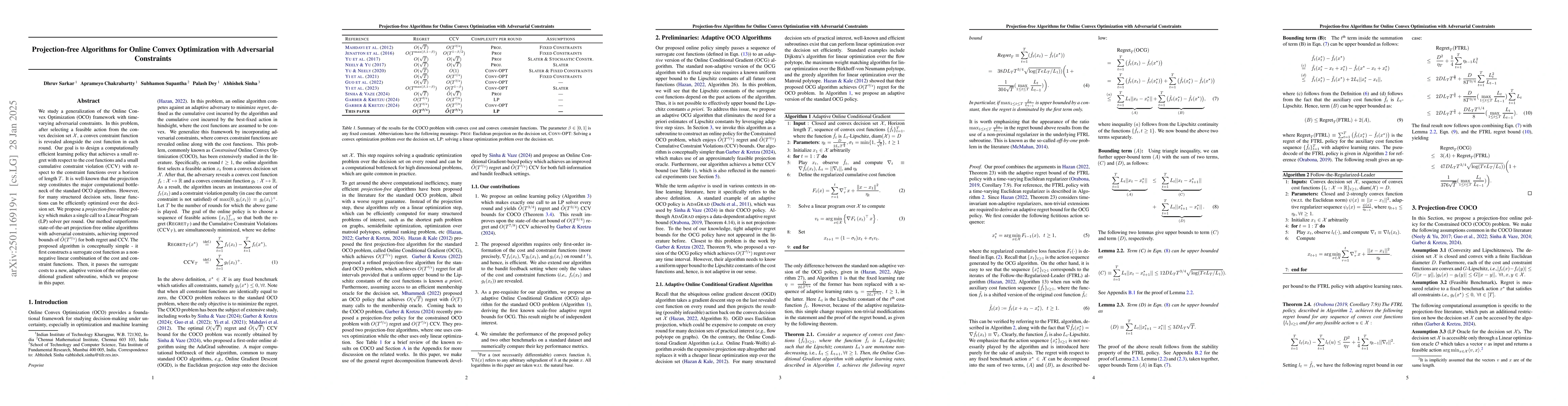 Thumbnail for Projection-free Algorithms for Online Convex Optimization with
  Adversarial Constraints