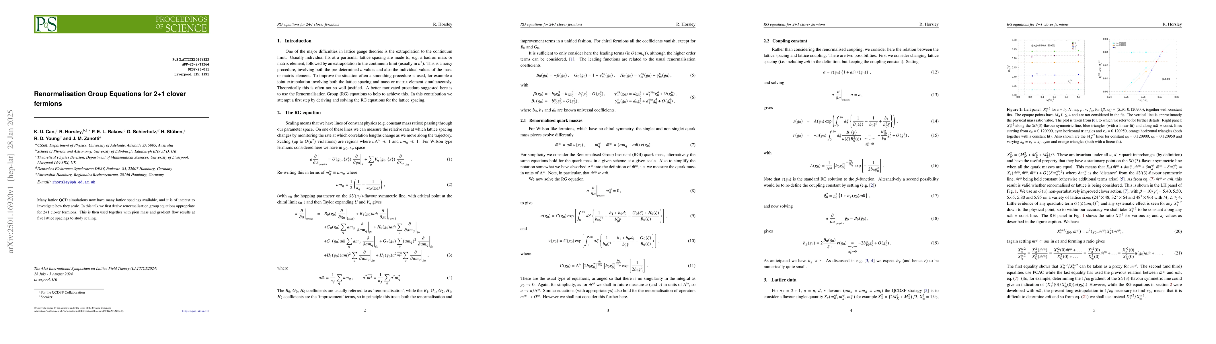 Thumbnail for Renormalisation Group Equations for 2+1 clover fermions