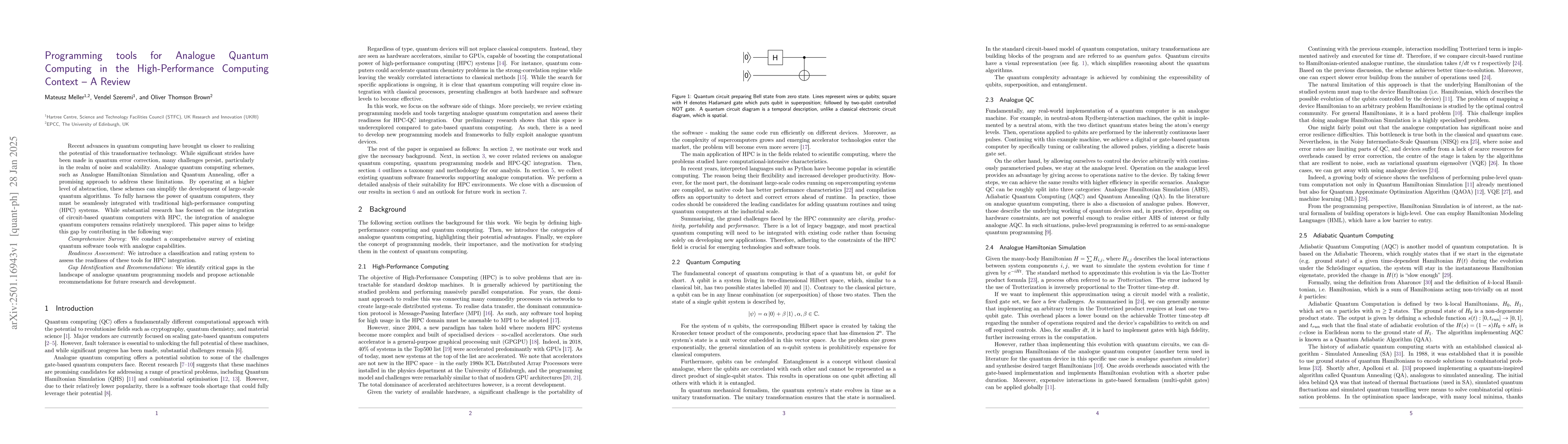 Thumbnail for Programming tools for Analogue Quantum Computing in the High-Performance
  Computing Context -- A Review