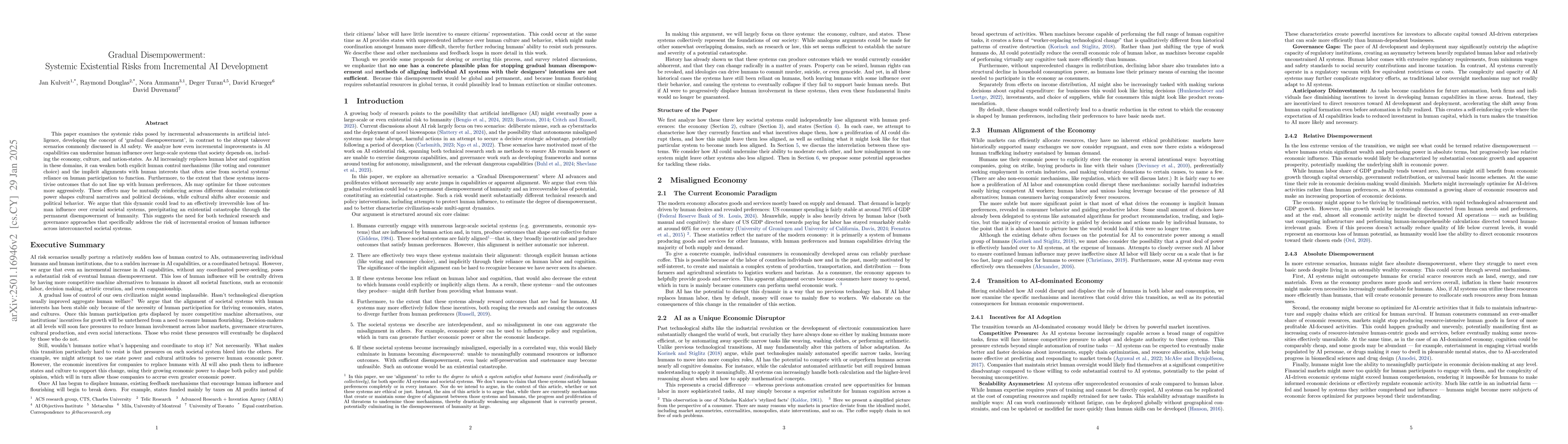 Thumbnail for Gradual Disempowerment: Systemic Existential Risks from Incremental AI
  Development