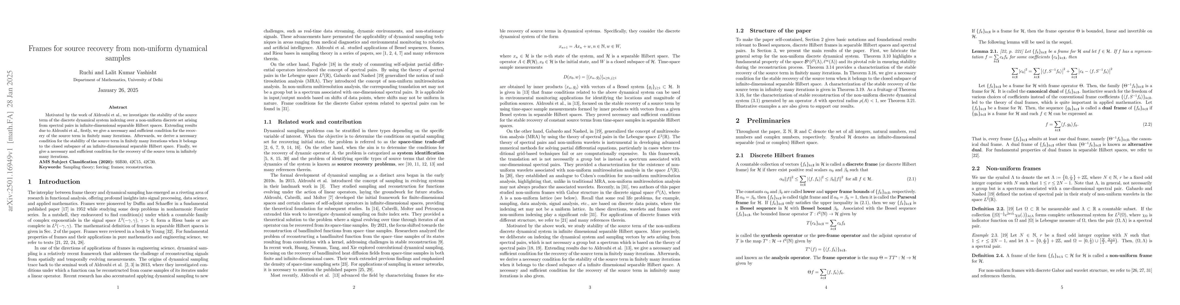 Thumbnail for Frames for source recovery from non-uniform dynamical samples