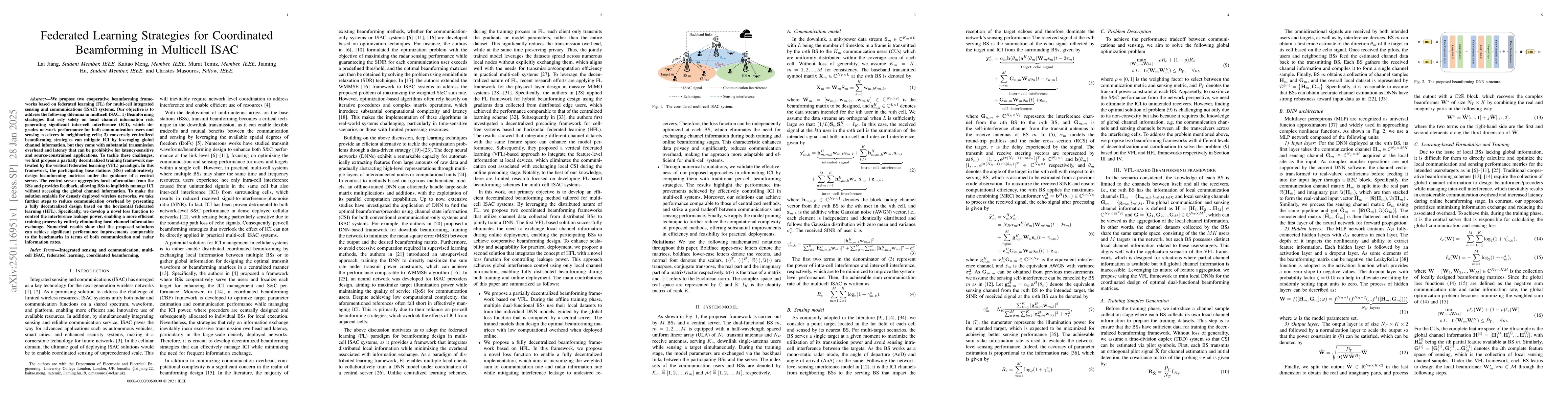 Thumbnail for Federated Learning Strategies for Coordinated Beamforming in Multicell
  ISAC