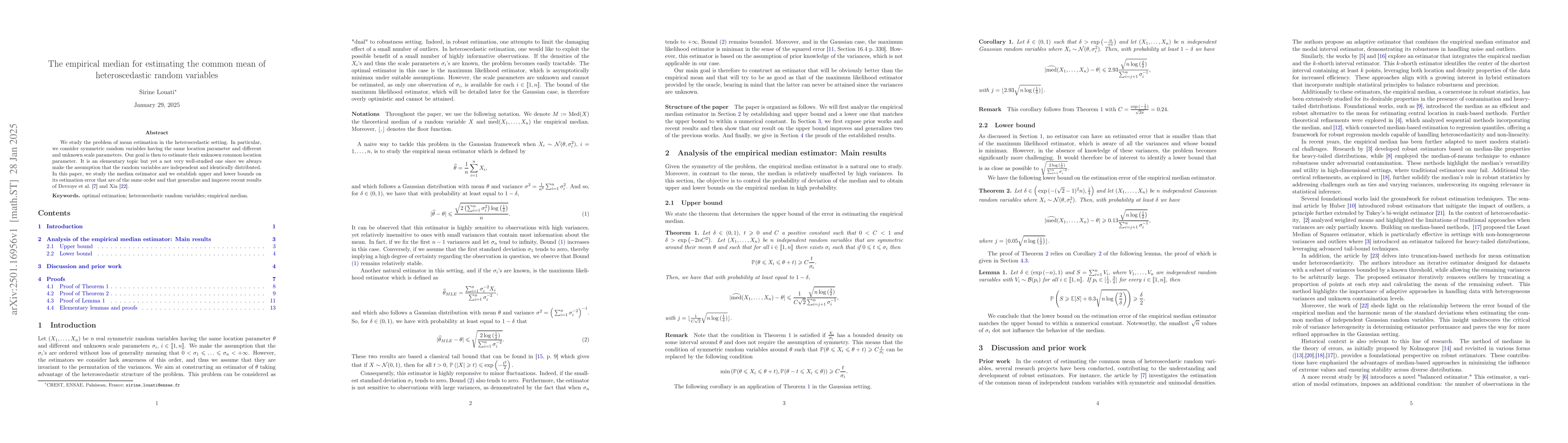 Thumbnail for The empirical median for estimating the common mean of heteroscedastic
  random variables