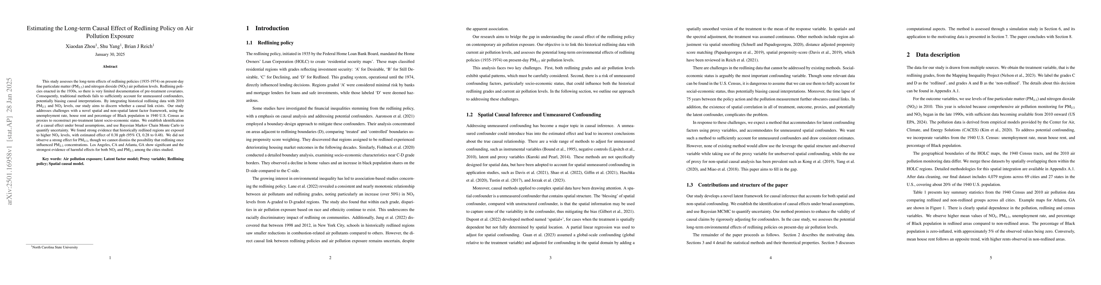Thumbnail for Estimating the Long-term Causal Effect of Redlining Policy on Air
  Pollution Exposure