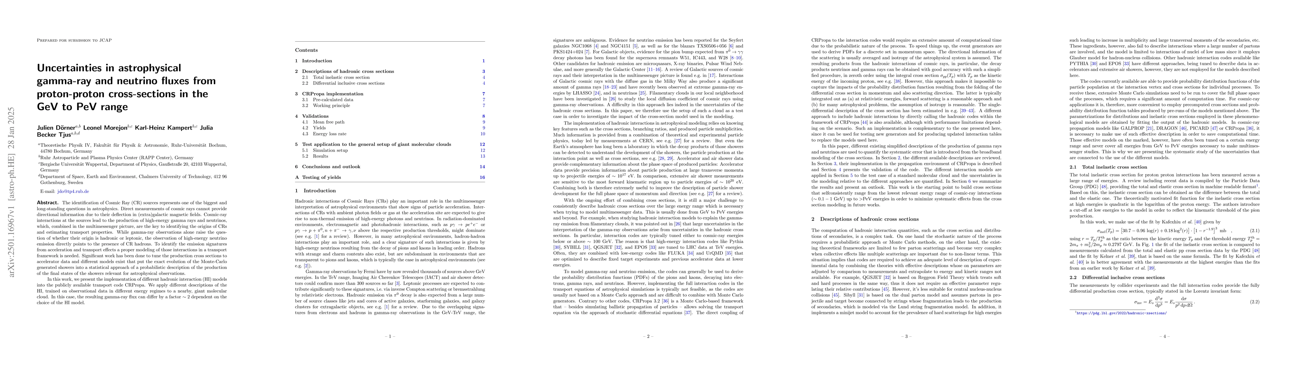 Thumbnail for Uncertainties in astrophysical gamma-ray and neutrino fluxes from
  proton-proton cross-sections in the GeV to PeV range