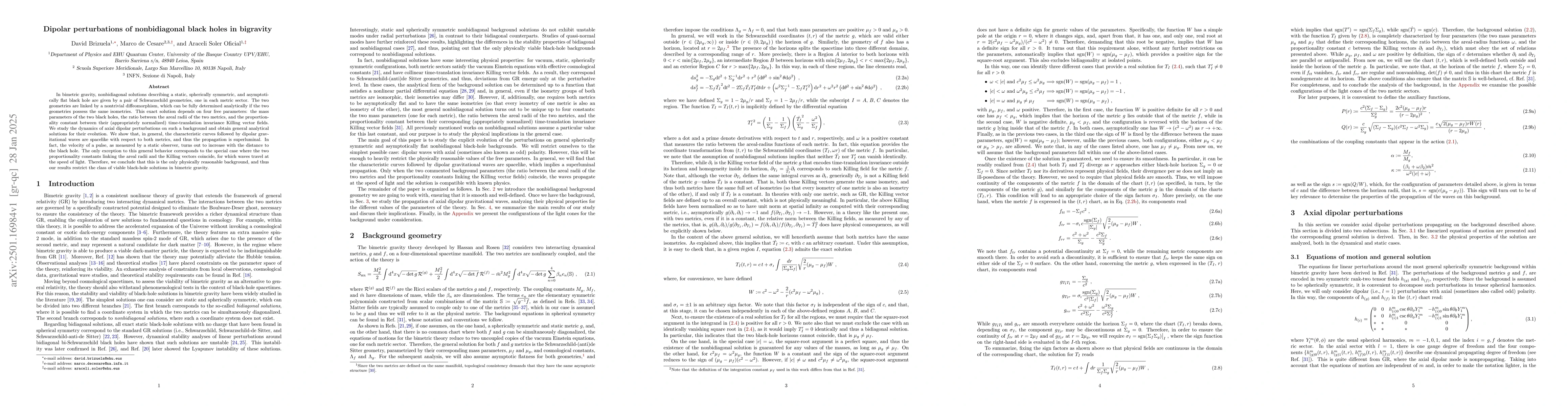 Thumbnail for Dipolar perturbations of nonbidiagonal black holes in bigravity