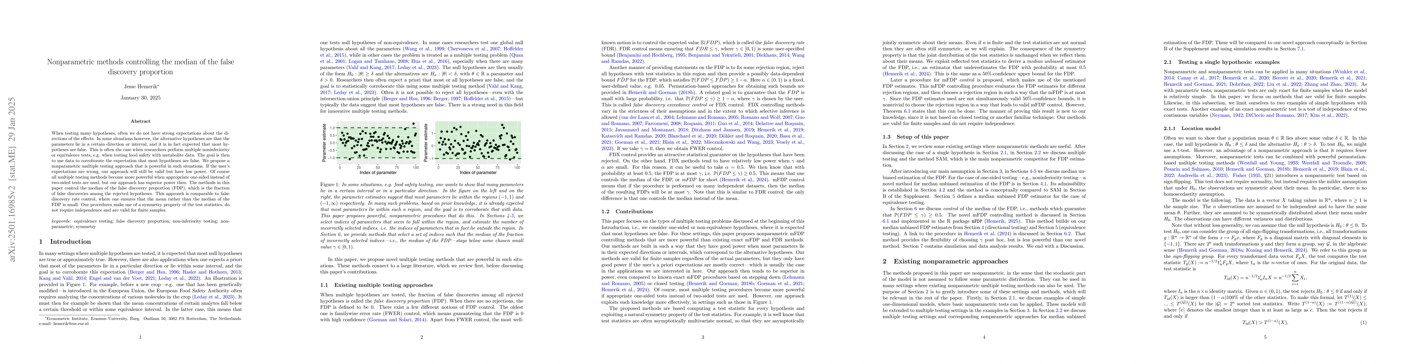 Thumbnail for Nonparametric methods controlling the median of the false discovery
  proportion
