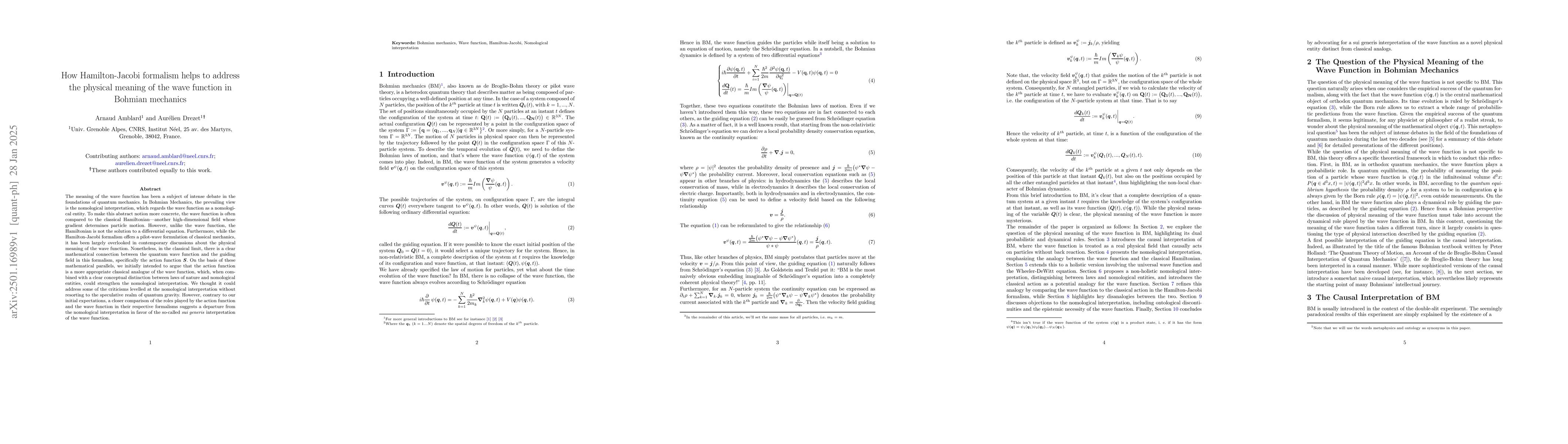 Thumbnail for How Hamilton-Jacobi formalism helps to address the physical meaning of
  the wave function in Bohmian mechanics