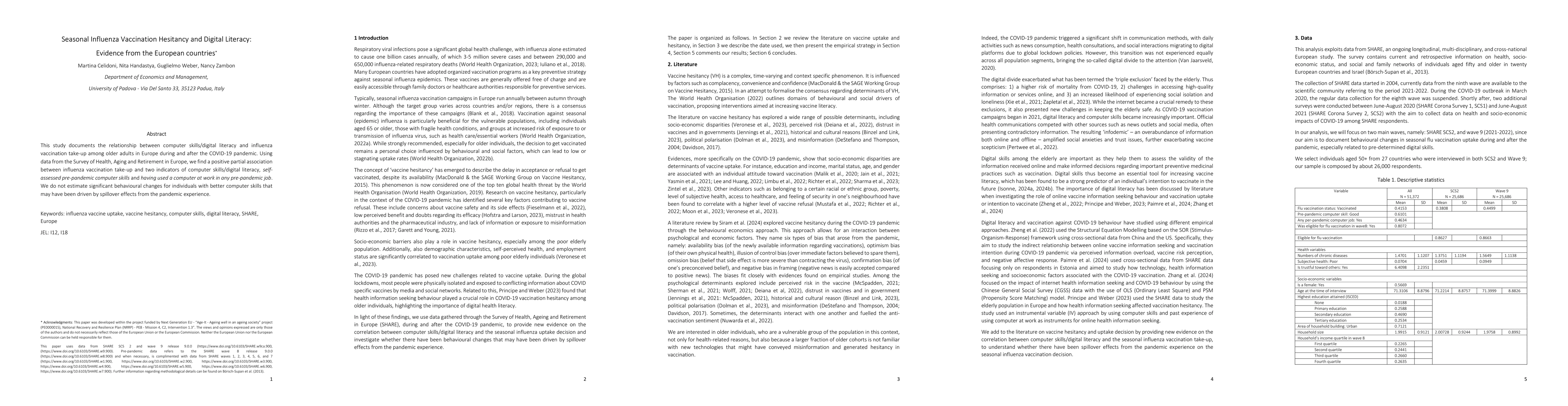 Thumbnail for Seasonal Influenza Vaccination Hesitancy and Digital Literacy: Evidence
  from the European countries
