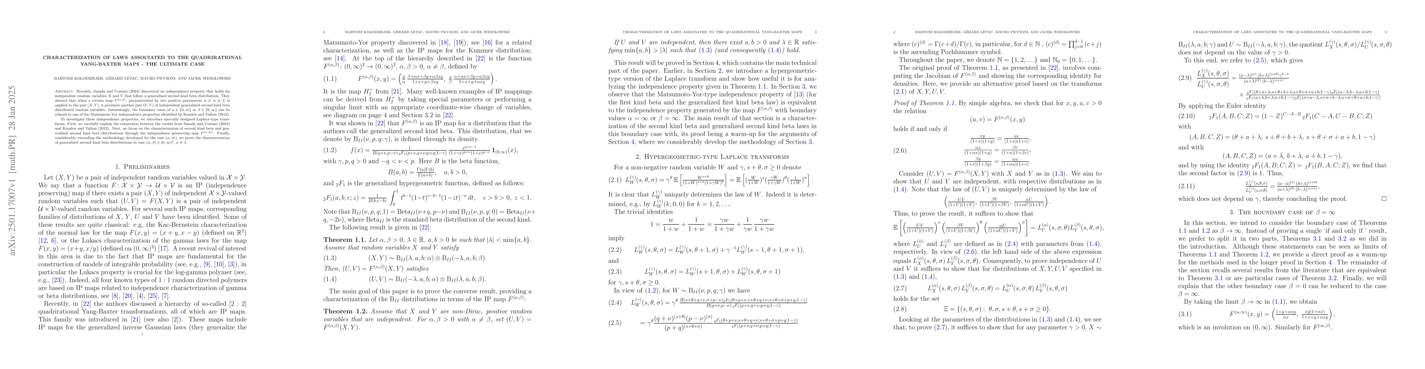 Thumbnail for Characterization of laws associated to the quadrirational Yang-Baxter
  maps -- the ultimate case