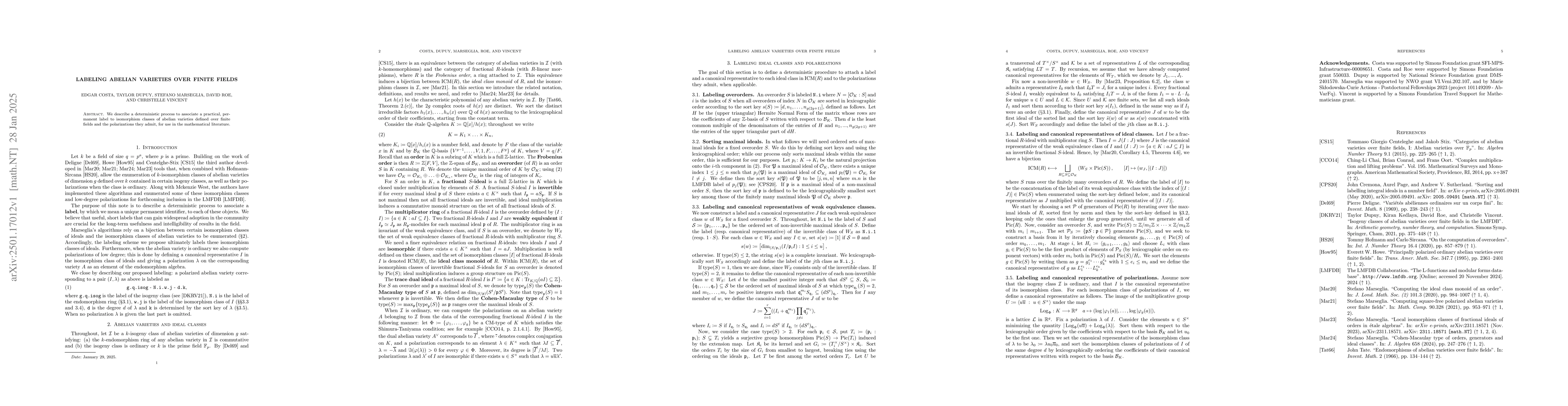 Thumbnail for Labeling abelian varieties over finite fields