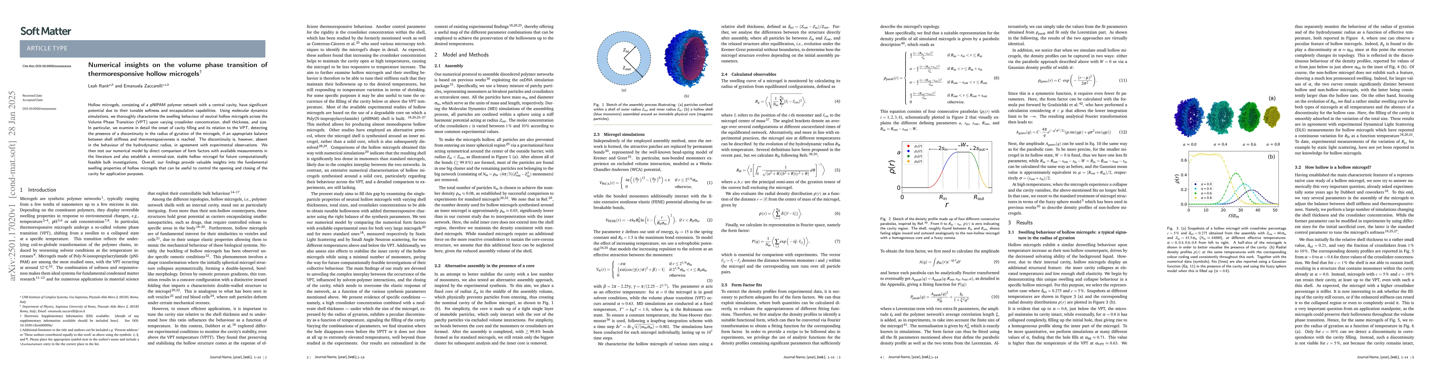 Thumbnail for Numerical insights on the volume phase transition of thermoresponsive
  hollow microgels