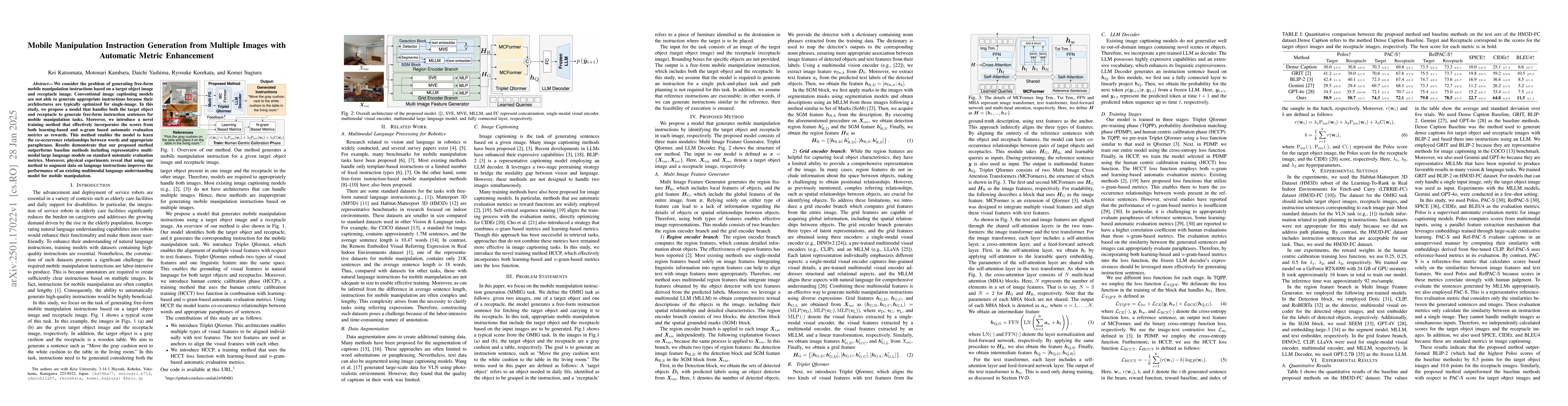 Thumbnail for Mobile Manipulation Instruction Generation from Multiple Images with
  Automatic Metric Enhancement