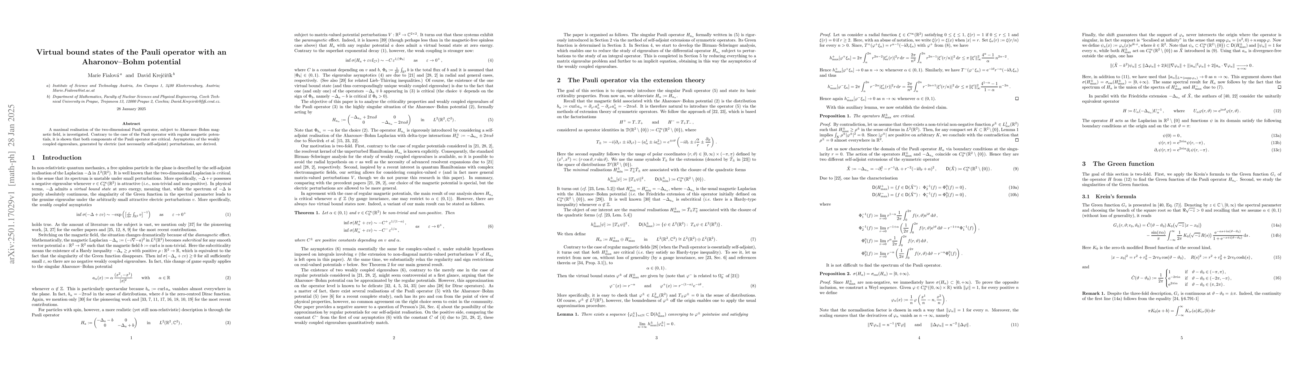 Thumbnail for Virtual bound states of the Pauli operator with an Aharonov-Bohm
  potential