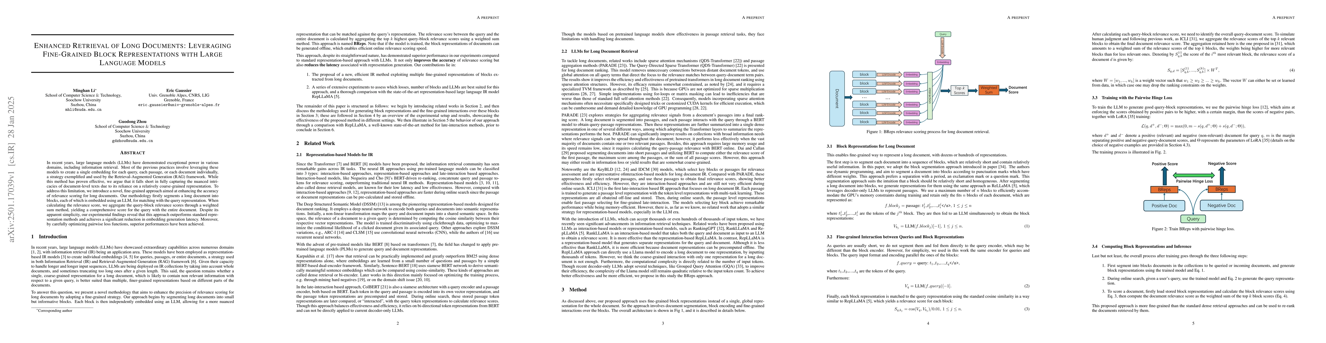 Thumbnail for Enhanced Retrieval of Long Documents: Leveraging Fine-Grained Block
  Representations with Large Language Models
