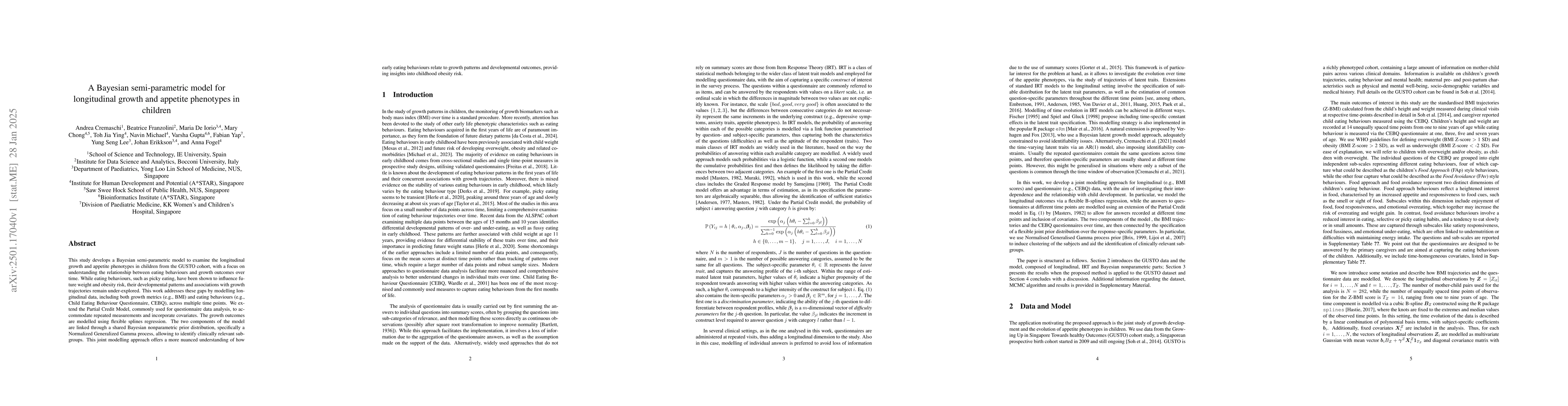 Thumbnail for A Bayesian semi-parametric model for longitudinal growth and appetite
  phenotypes in children