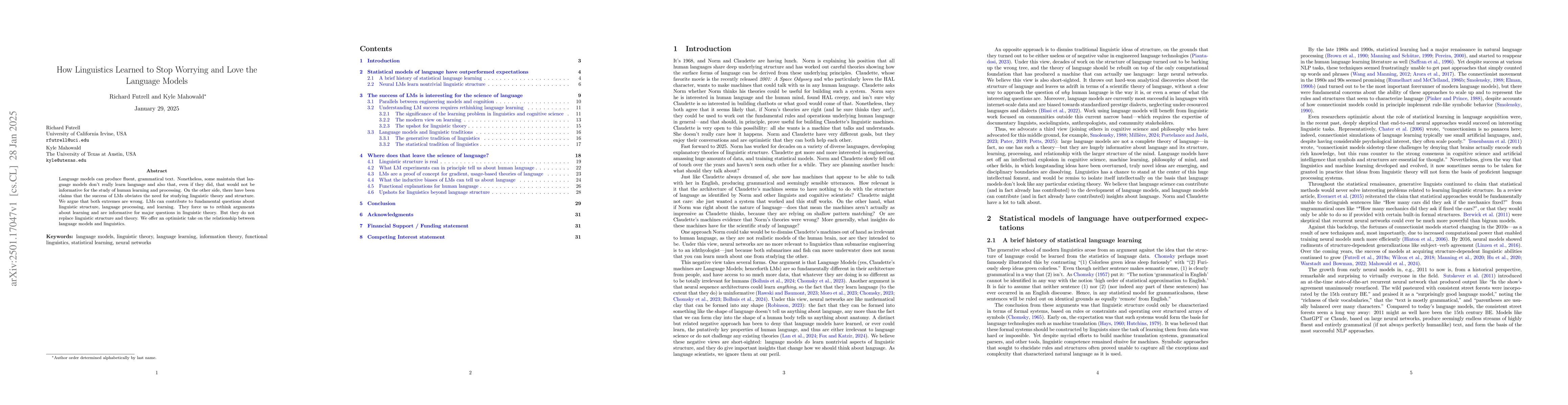 Thumbnail for How Linguistics Learned to Stop Worrying and Love the Language Models