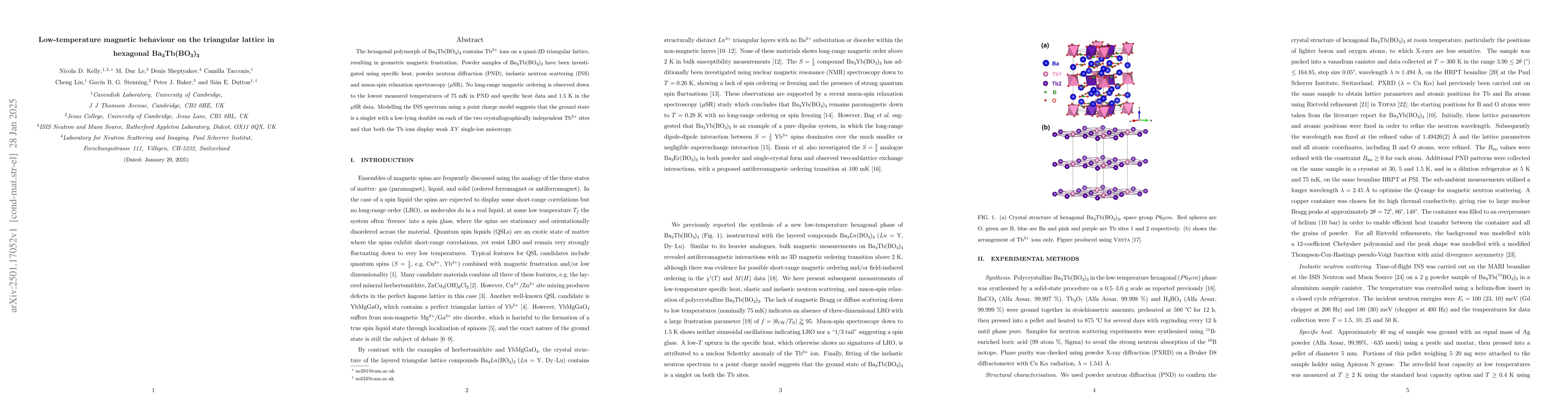 Thumbnail for Low-temperature magnetic behaviour on the triangular lattice in
  hexagonal Ba$_3$Tb(BO$_3$)$_3$