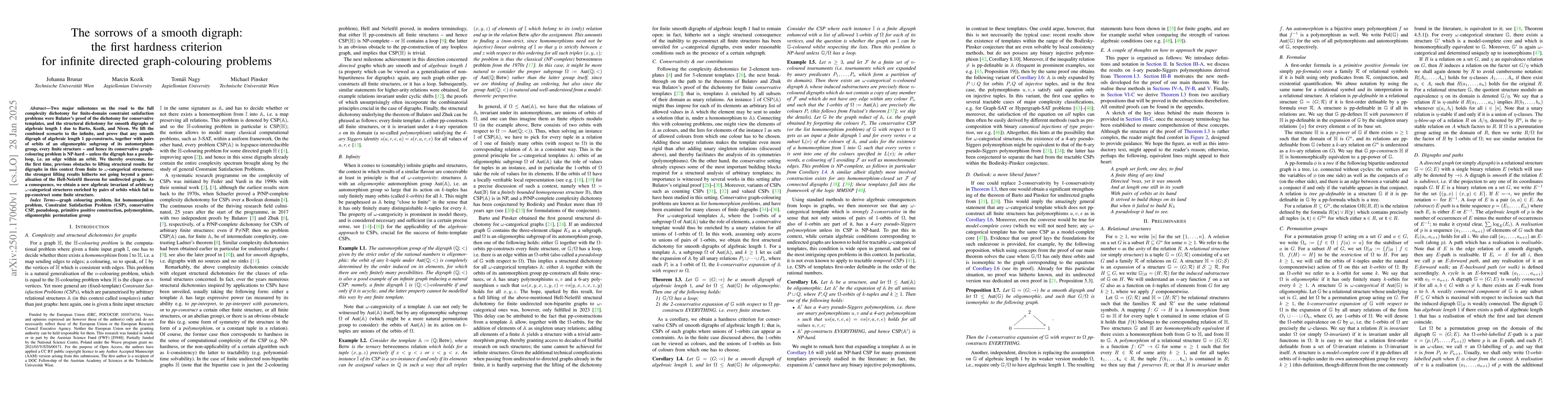 Thumbnail for The sorrows of a smooth digraph: the first hardness criterion for
  infinite directed graph-colouring problems