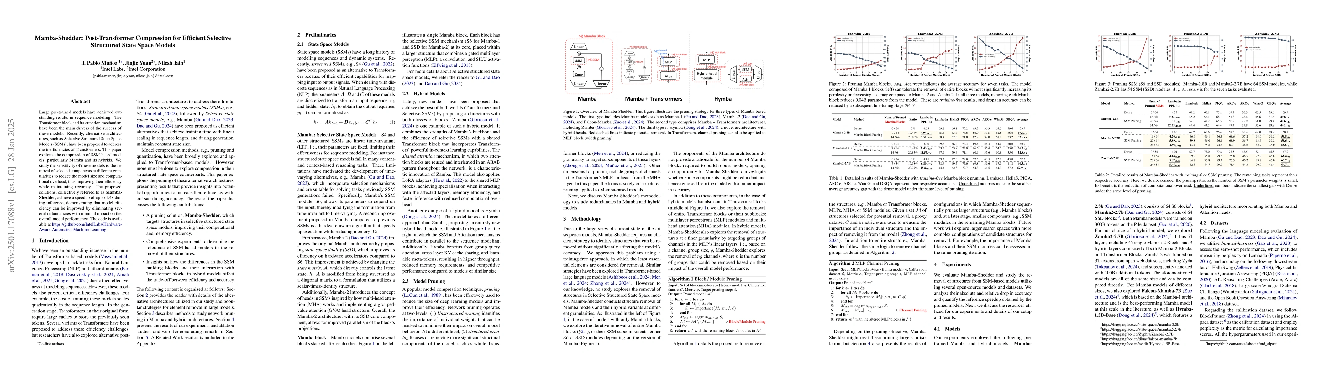 Thumbnail for Mamba-Shedder: Post-Transformer Compression for Efficient Selective
  Structured State Space Models