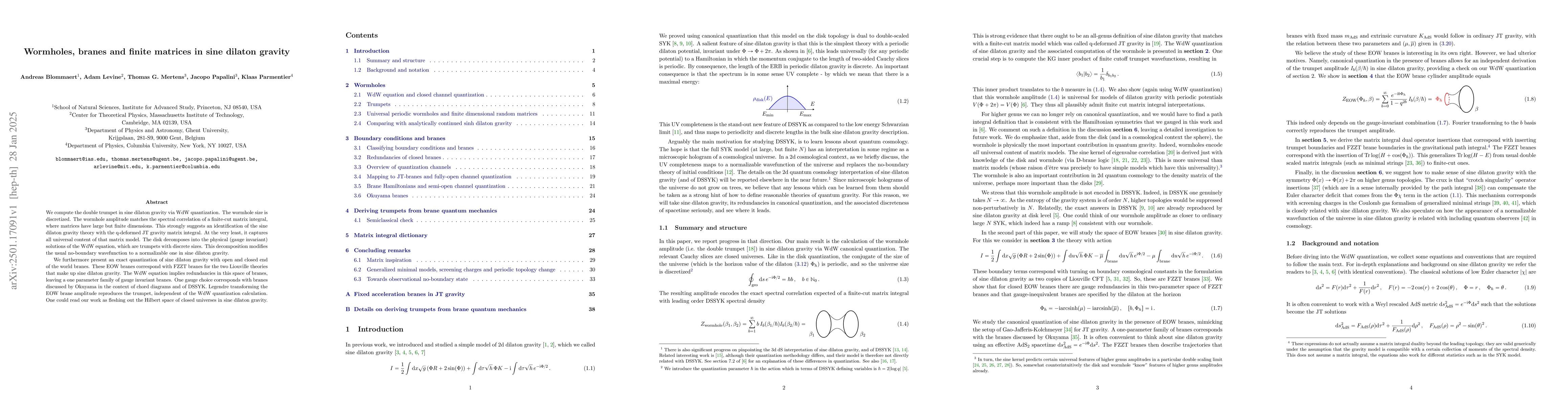 Thumbnail for Wormholes, branes and finite matrices in sine dilaton gravity