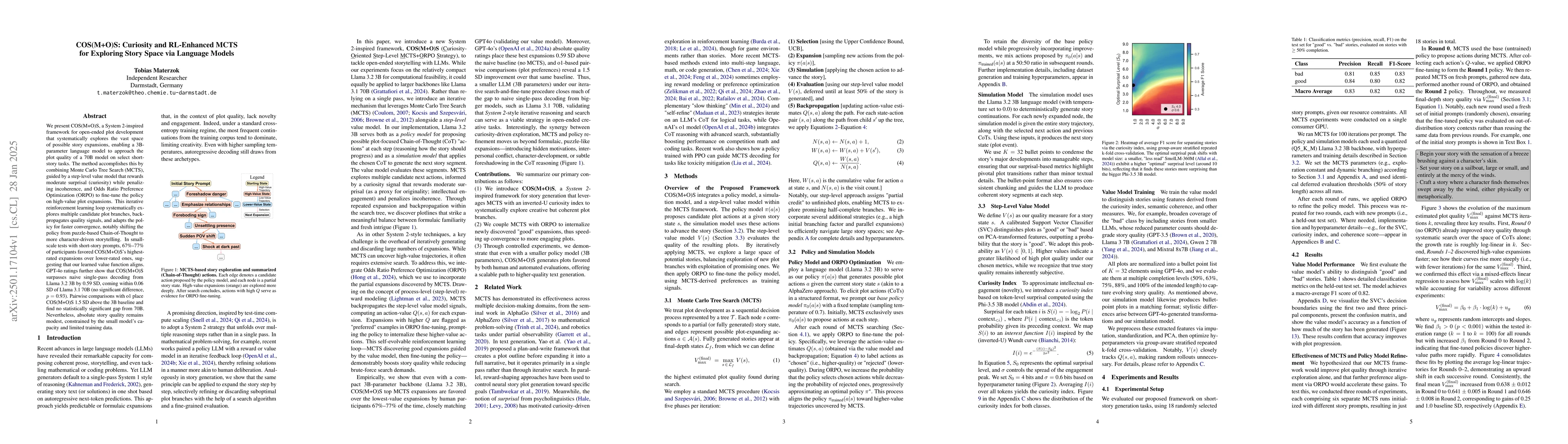 Thumbnail for COS(M+O)S: Curiosity and RL-Enhanced MCTS for Exploring Story Space via
  Language Models