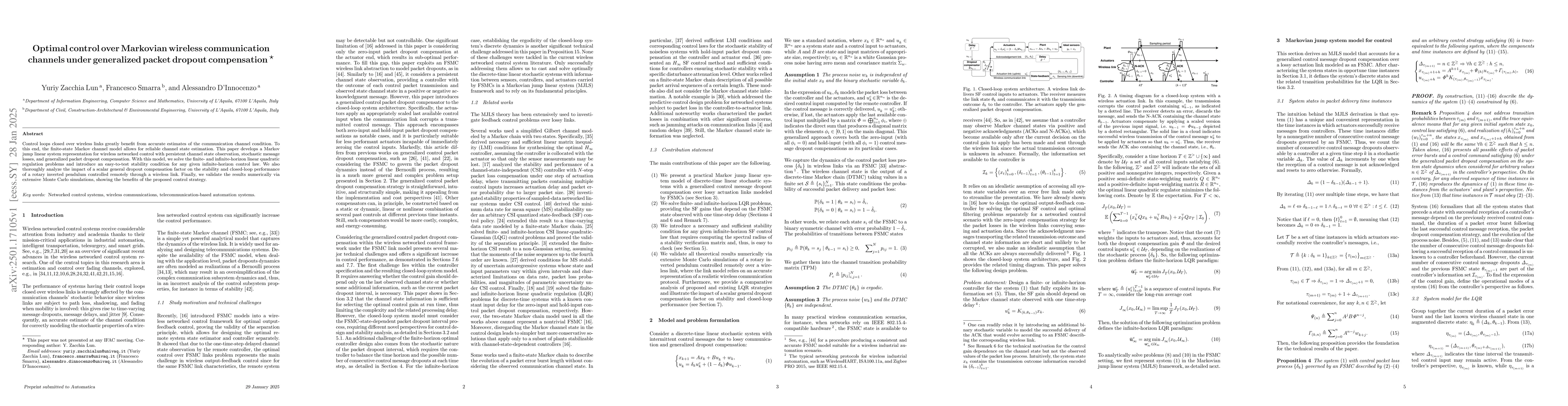 Thumbnail for Optimal control over Markovian wireless communication channels under
  generalized packet dropout compensation