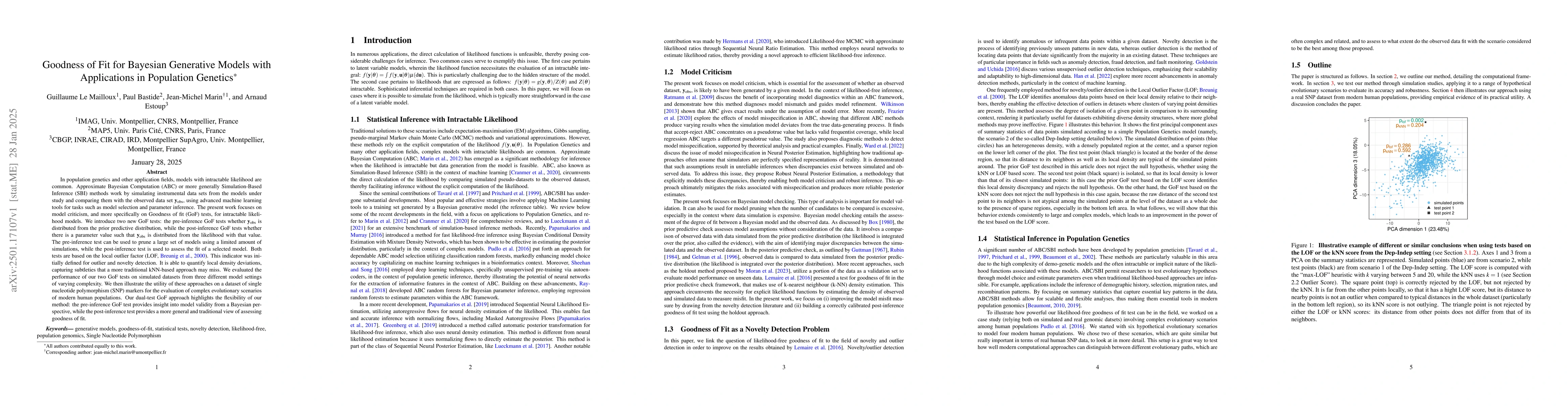 Thumbnail for Goodness of Fit for Bayesian Generative Models with Applications in
  Population Genetics