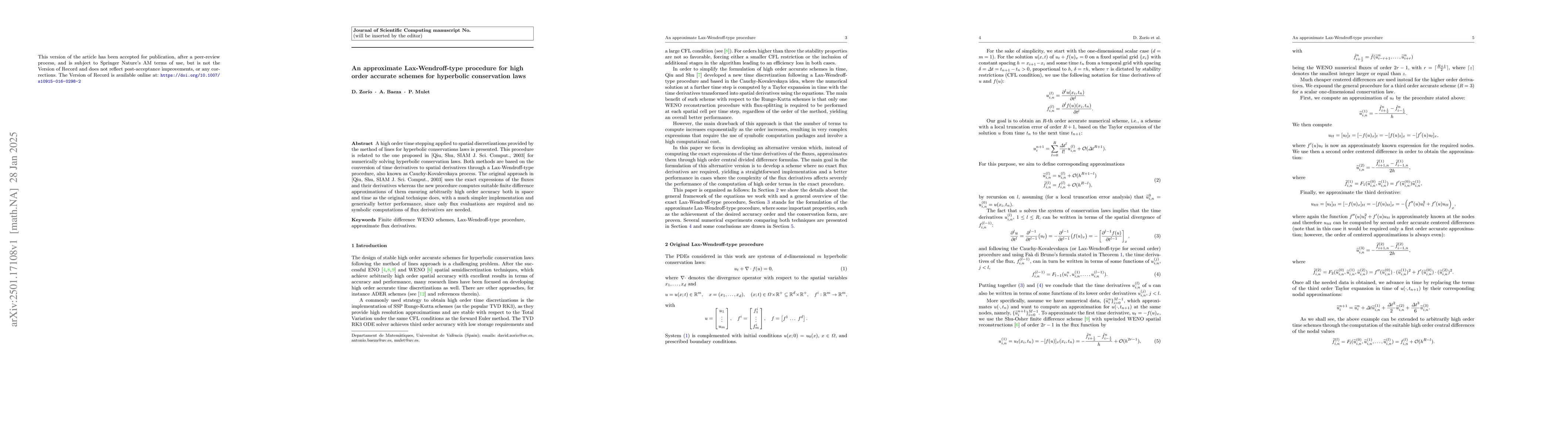Thumbnail for An Approximate Lax-Wendroff-Type Procedure for High Order Accurate
  Schemes for Hyperbolic Conservation Laws