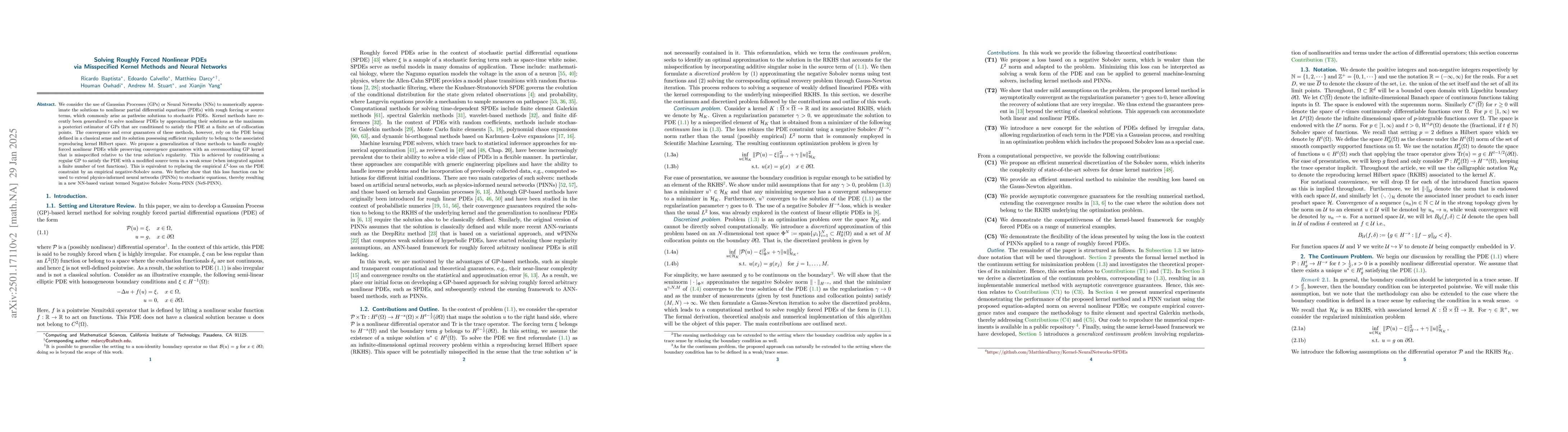 Thumbnail for Solving Roughly Forced Nonlinear PDEs via Misspecified Kernel Methods
  and Neural Networks