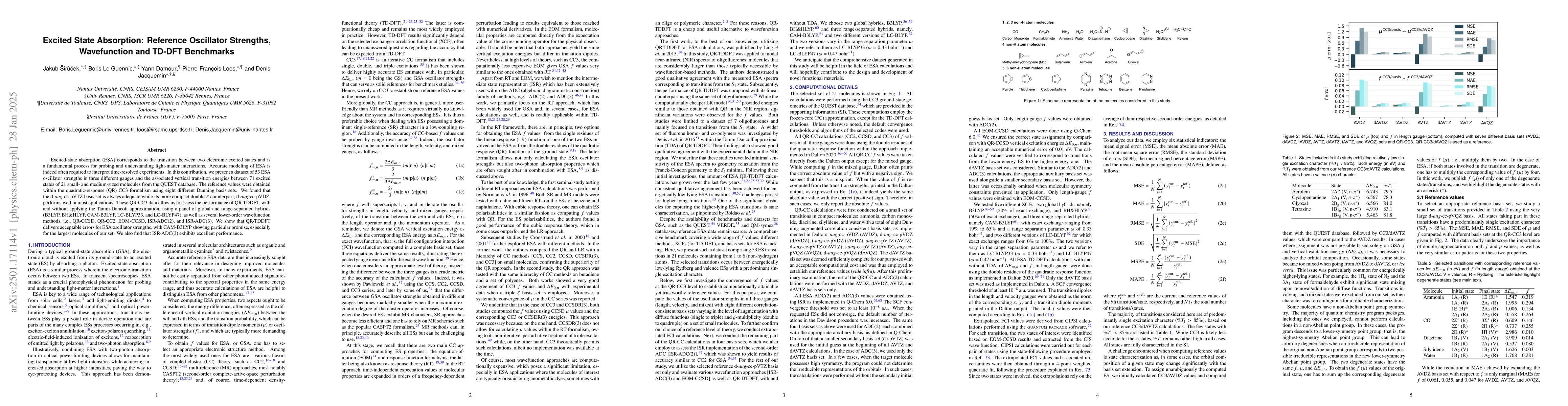 Thumbnail for Excited State Absorption: Reference Oscillator Strengths, Wavefunction
  and TD-DFT Benchmarks