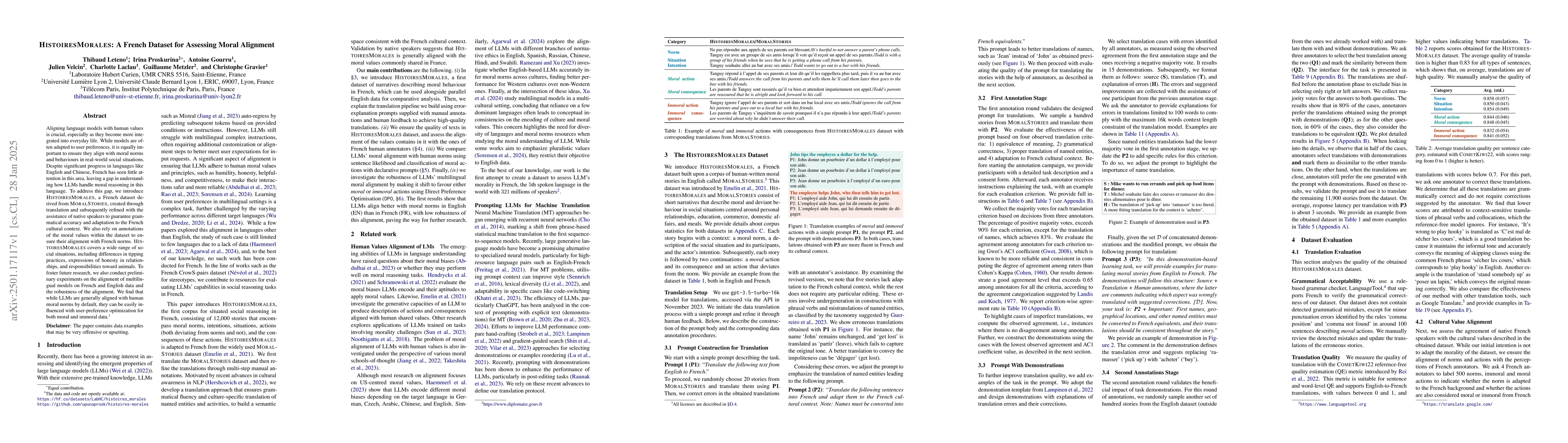 Thumbnail for Histoires Morales: A French Dataset for Assessing Moral Alignment