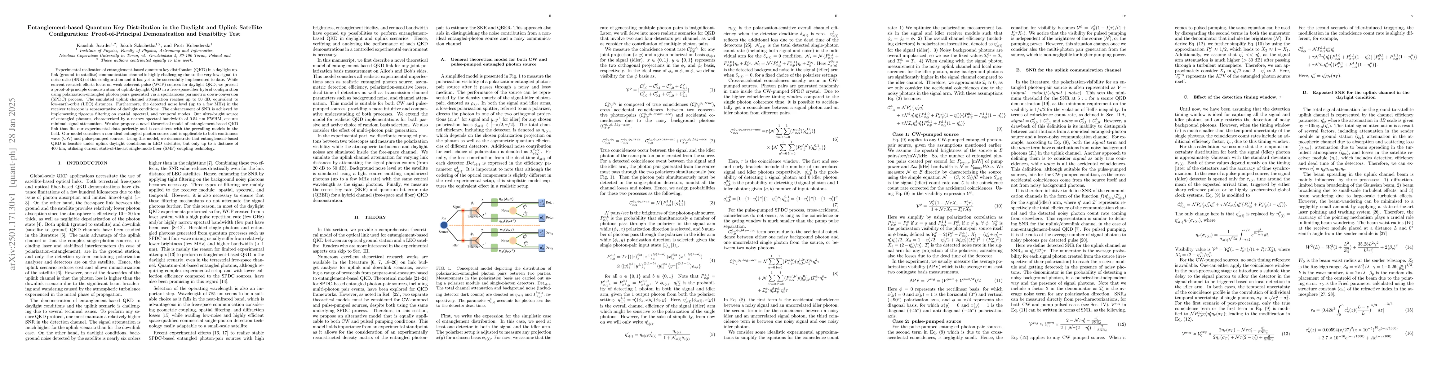 Thumbnail for Entanglement-based Quantum Key Distribution in the Daylight and Uplink
  Satellite Configuration: Proof-of-Principal Demonstration and Feasibility
  Test