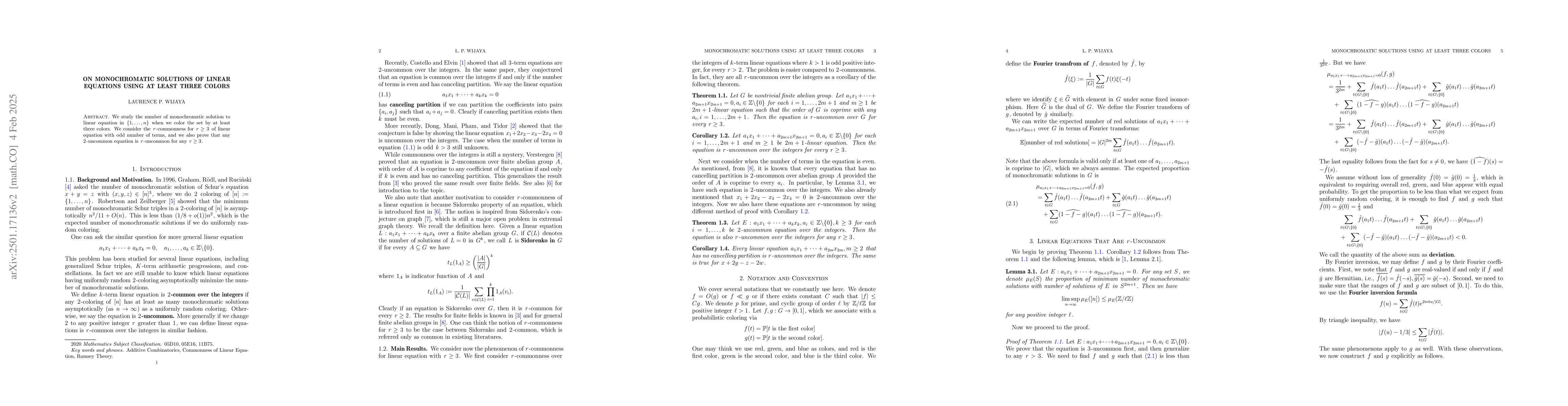 Thumbnail for On Monochromatic Solutions of Linear Equations Using At Least Three
  Colors