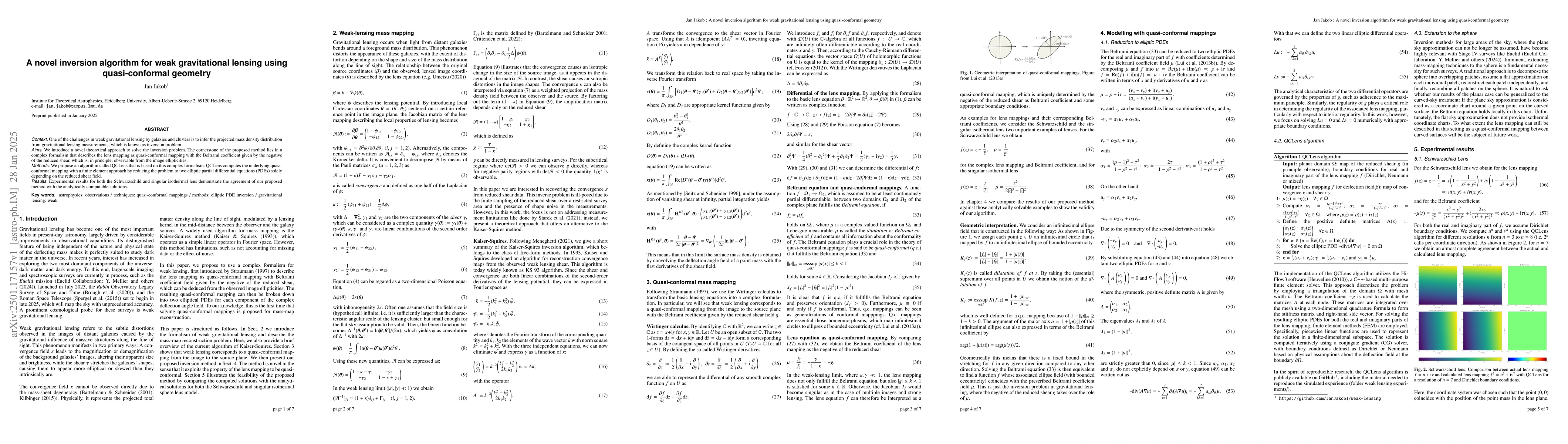 Thumbnail for A novel inversion algorithm for weak gravitational lensing using
  quasi-conformal geometry