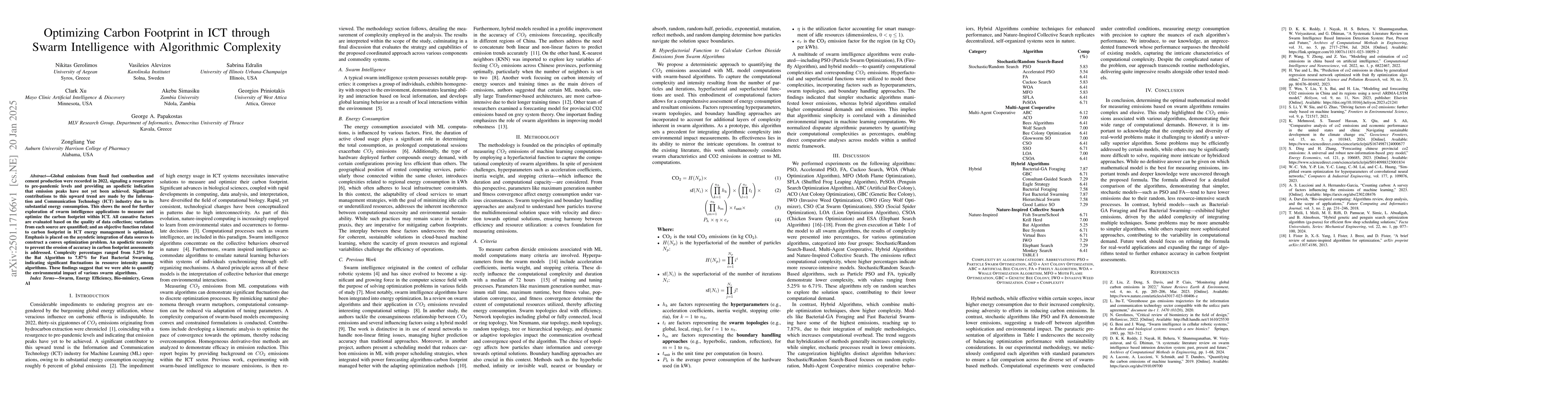 Thumbnail for Optimizing Carbon Footprint in ICT through Swarm Intelligence with
  Algorithmic Complexity