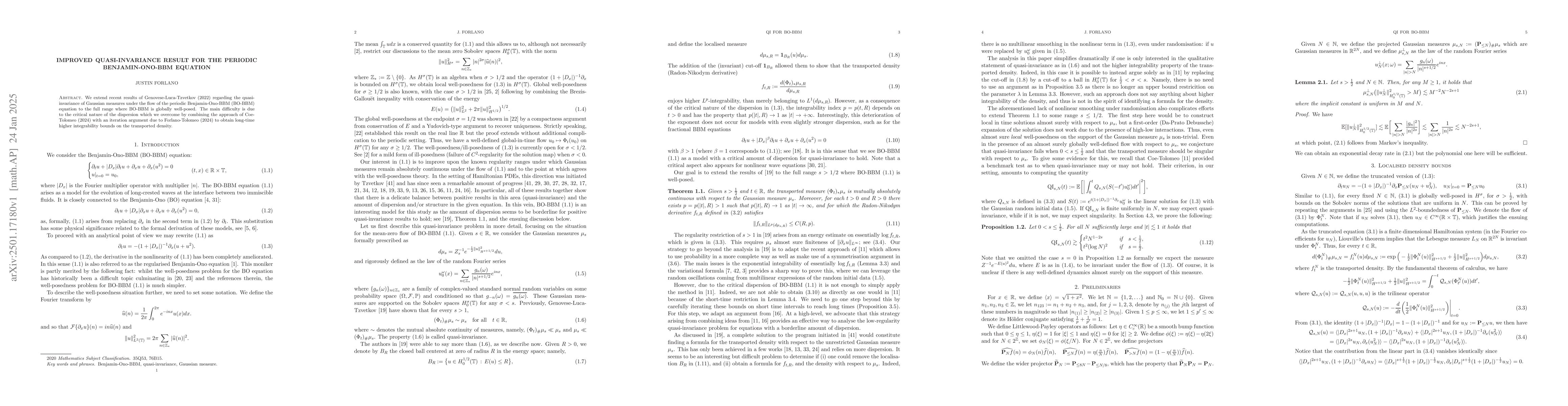 Thumbnail for Improved quasi-invariance result for the periodic Benjamin-Ono-BBM
  equation