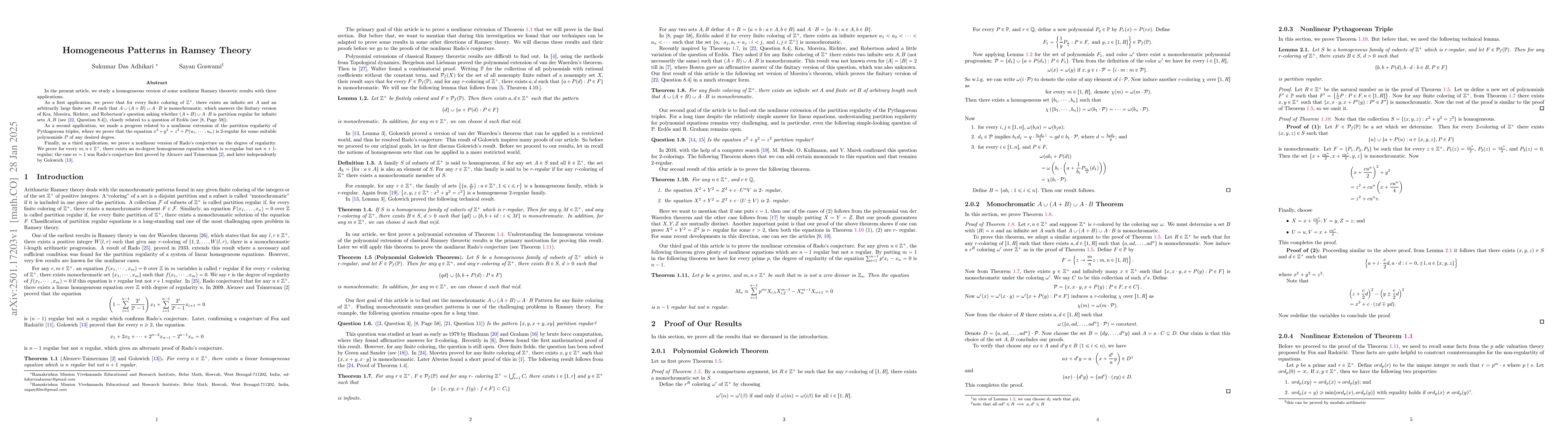 Thumbnail for Homogeneous Patterns in Ramsey Theory