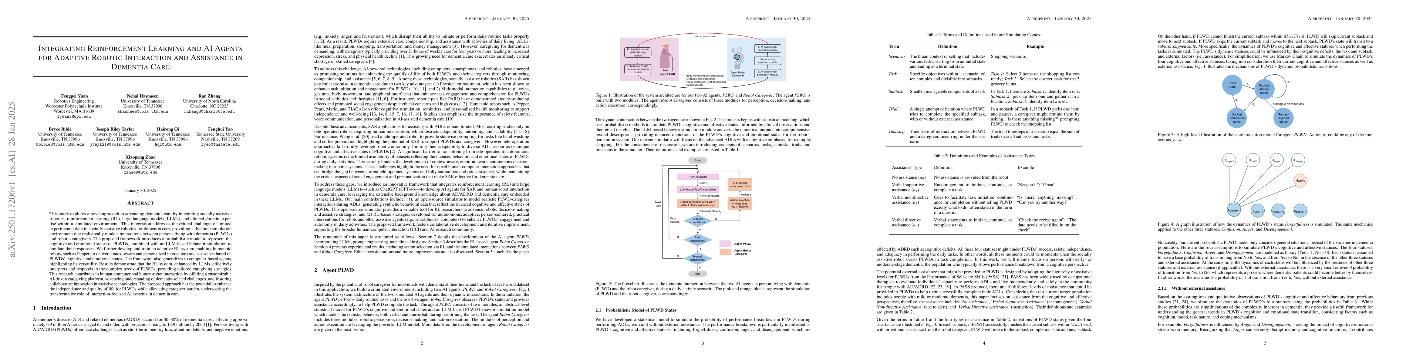 Thumbnail for Integrating Reinforcement Learning and AI Agents for Adaptive Robotic
  Interaction and Assistance in Dementia Care