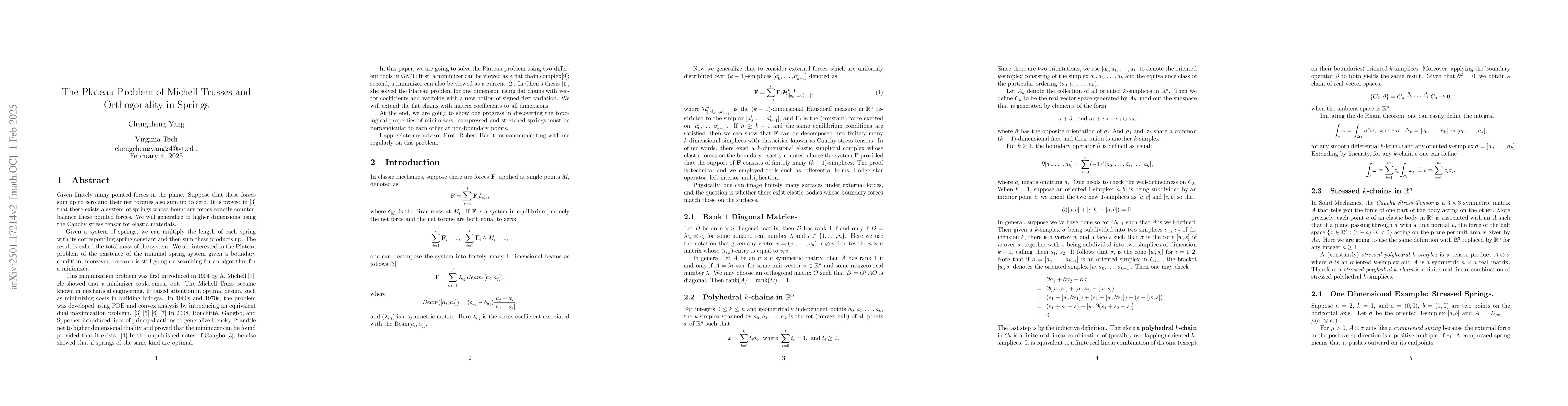 Thumbnail for The Plateau Problem of Michell Trusses and Orthogonality in Springs