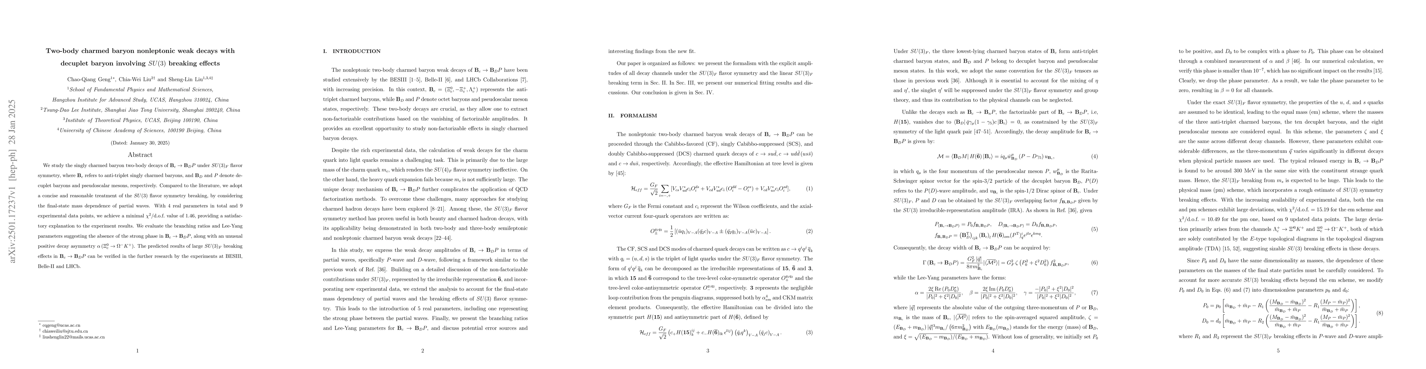 Thumbnail for Two-body charmed baryon nonleptonic weak decays with decuplet baryon
  involving SU(3) breaking effects