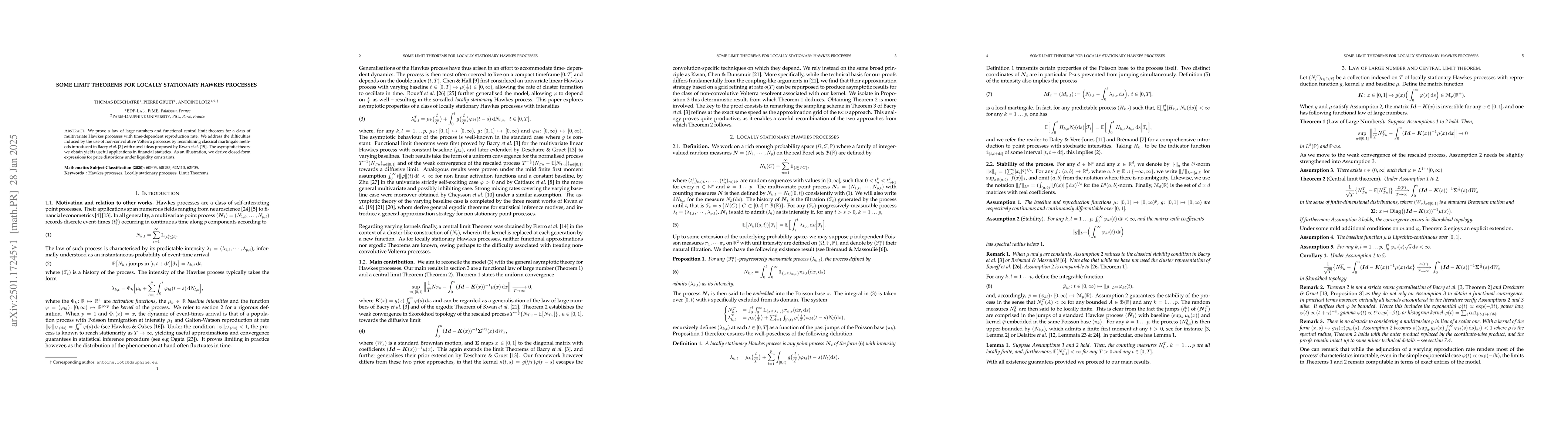 Thumbnail for Some limit theorems for locally stationary Hawkes processes