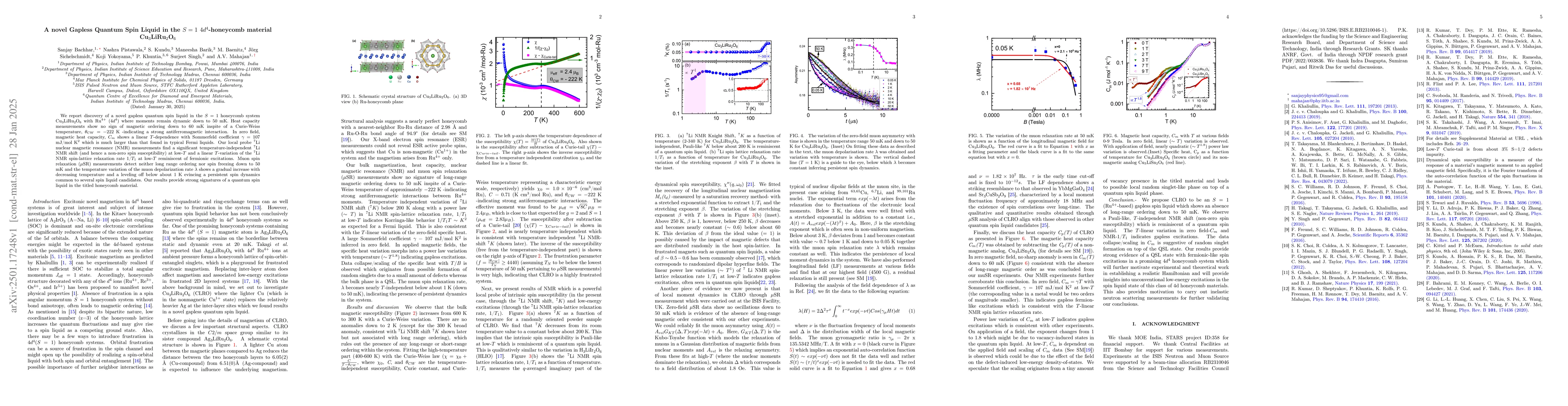 Thumbnail for A novel Gapless Quantum Spin Liquid in the S = 1 4d4-honeycomb material
  Cu3LiRu2O6