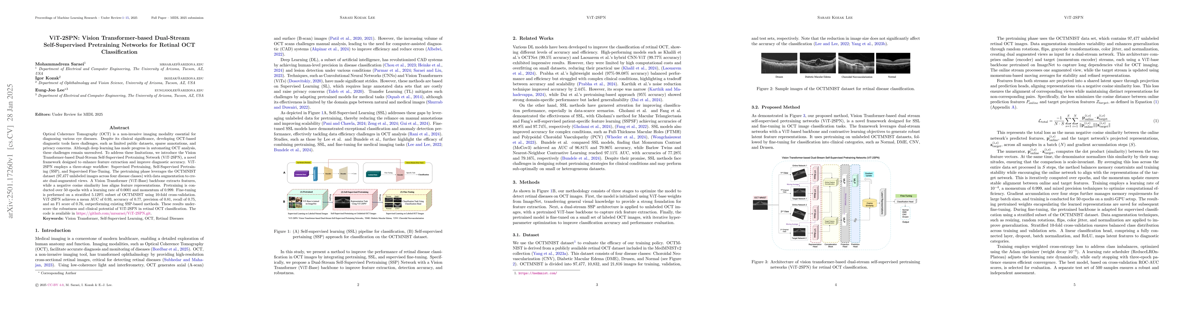 Thumbnail for ViT-2SPN: Vision Transformer-based Dual-Stream Self-Supervised
  Pretraining Networks for Retinal OCT Classification