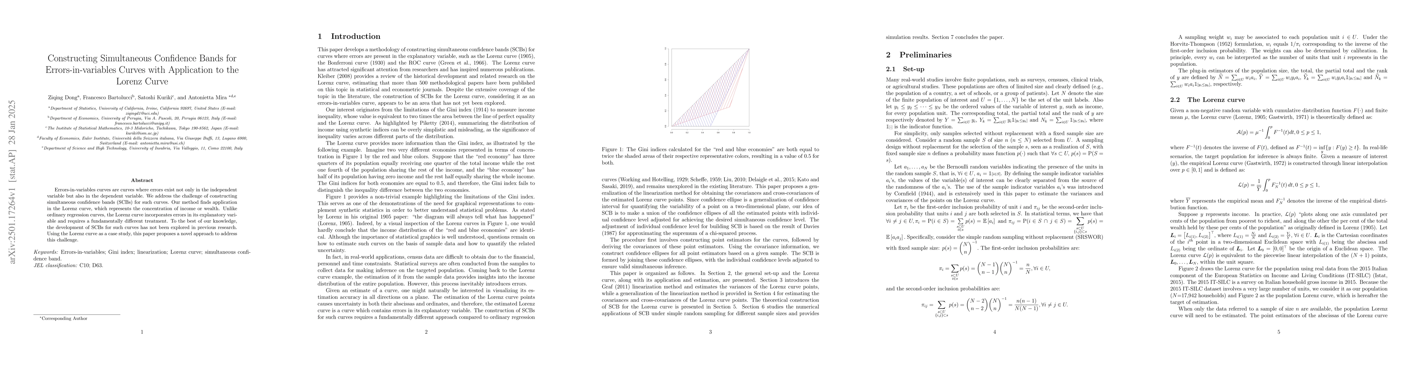 Thumbnail for Constructing Simultaneous Confidence Bands for Errors-in-variables
  Curves with Application to the Lorenz Curve